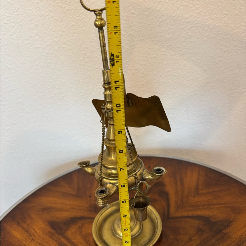 Antique Italian Cast Brass 4 Burner Lucerne Oil Lamp - Picture 9 of 10